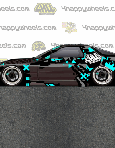 Left side view of a 1/10 RC drift car with 4HW decals
