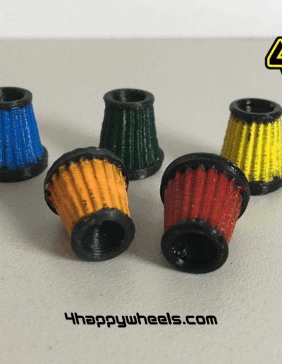 Set of 1/10 scale air filter cone for RC drift cars, available in five colors: blue, green, red, yellow, and orange, 13 mm tall