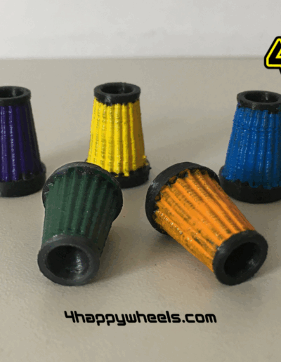set of 1/10 scale cone air filters for RC drift cars in purple, yellow, green, orange, blue, 18 mm tall