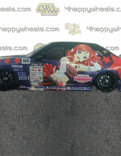 Left side view of a 1:10 scale model of a drift car featuring Love Live! graphics