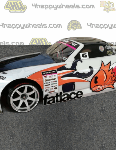 Left side view of a 1/10 RC drift car with Pinguin Style decals