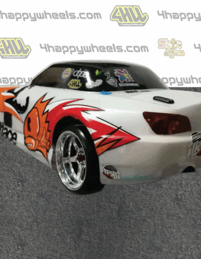 Left rear side view of a 1/10 RC drift car with Pinguin Style decals