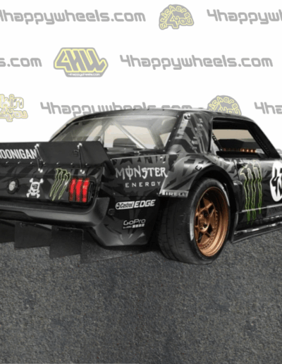 Rear right view of a 1:10 scale model drift car with Hoonicorn graphics