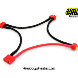 Close up of Deans T-Plug Ultra Battery Connector 100mm 14AWG 200° Wire for 4 packs in series