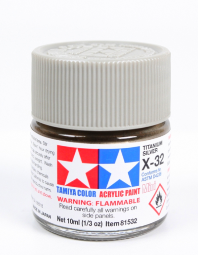 Tamiya X‑32 TITANIUM SILVER Acrylic Paint Mini, 10ml glossy acrylic paint