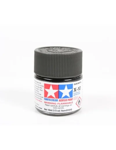 Tamiya X‑10 GUN METAL Acrylic Paint Mini, 10ml glossy acrylic paint