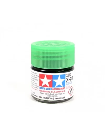Tamiya X‑25 CLEAR GREEN Acrylic Paint Mini, 10ml glossy acrylic paint